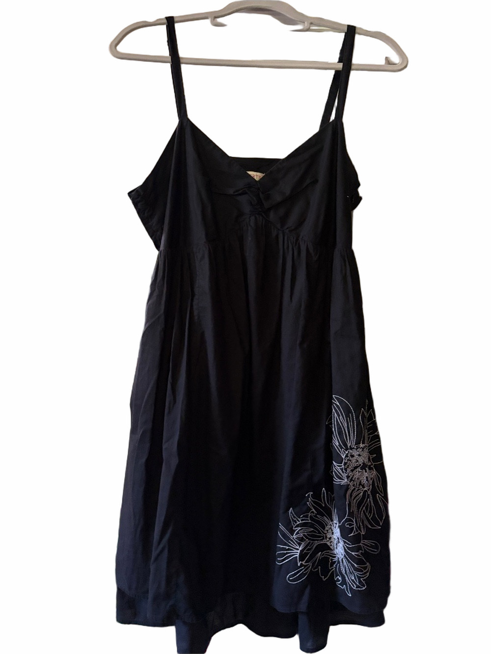 Liberty of London Black Cotton tiered dress with white embroidery size 16